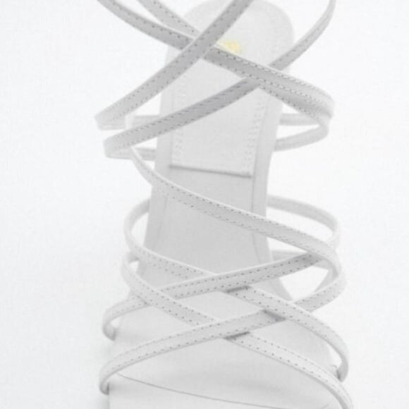 Zara high heel leather sandals white crossed thin strap Buckles - Picture 2 of 4